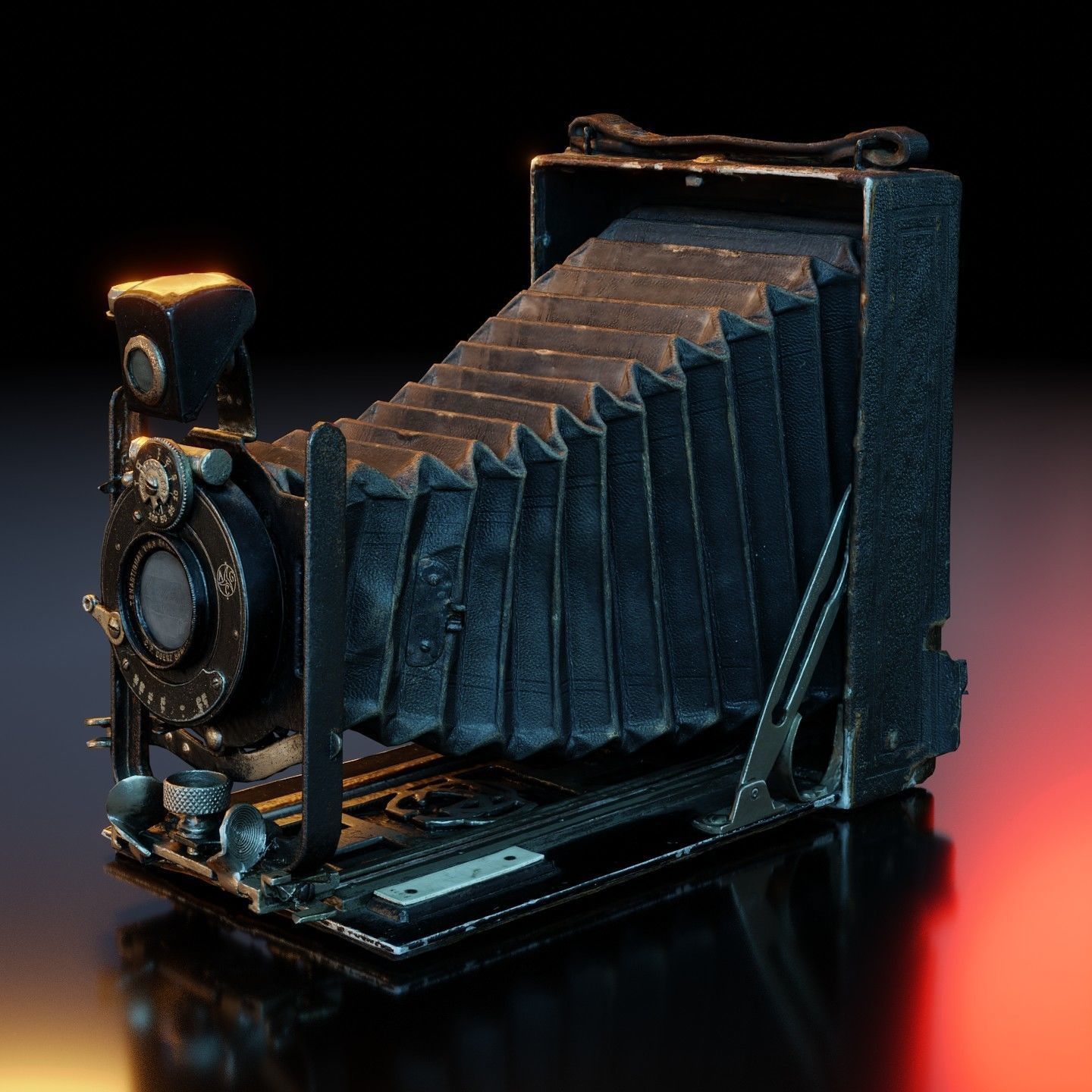 Old Camera CP Goerz Tenax Tenastigmat lens Low-poly 3D model_3