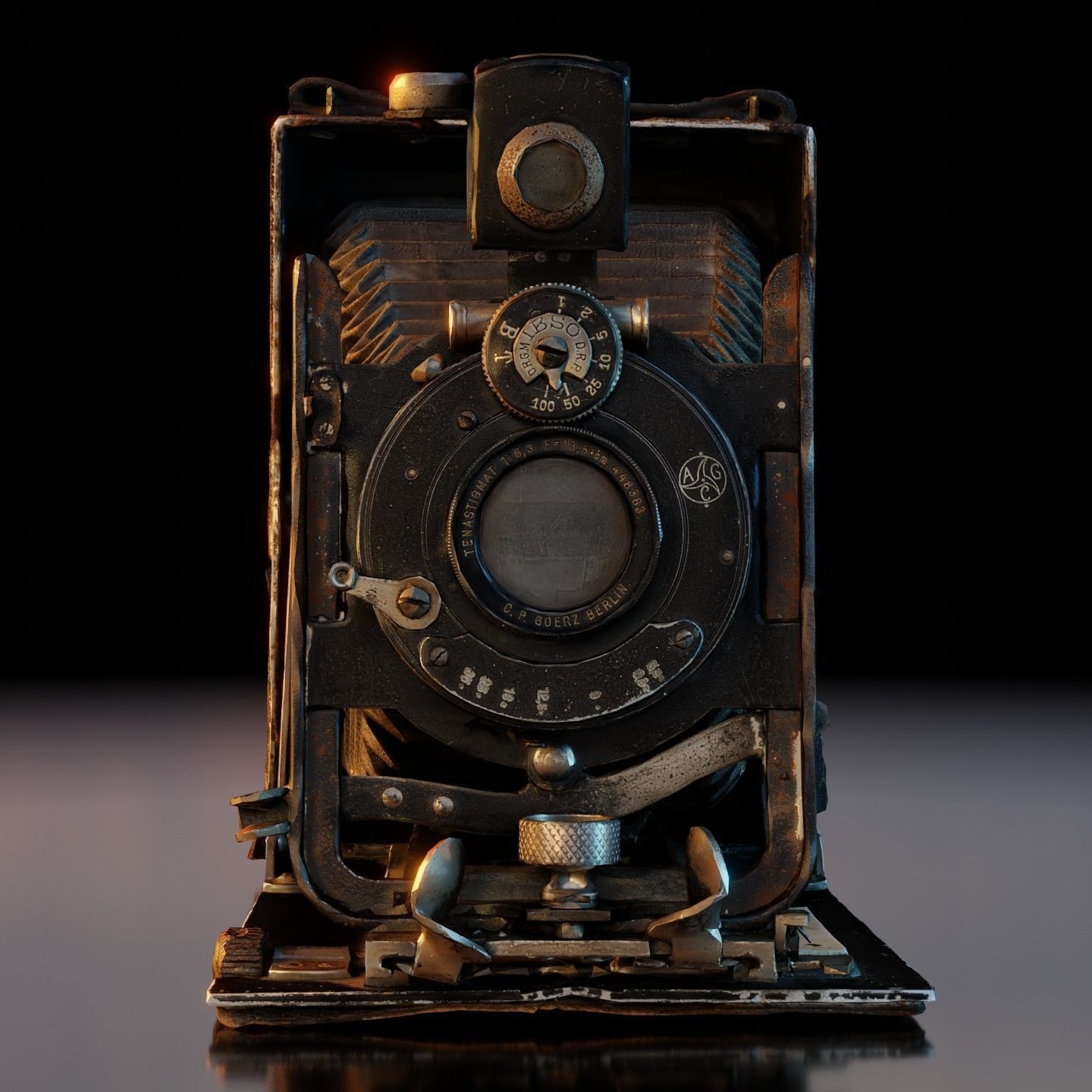 Old Camera CP Goerz Tenax Tenastigmat lens Low-poly 3D model_4