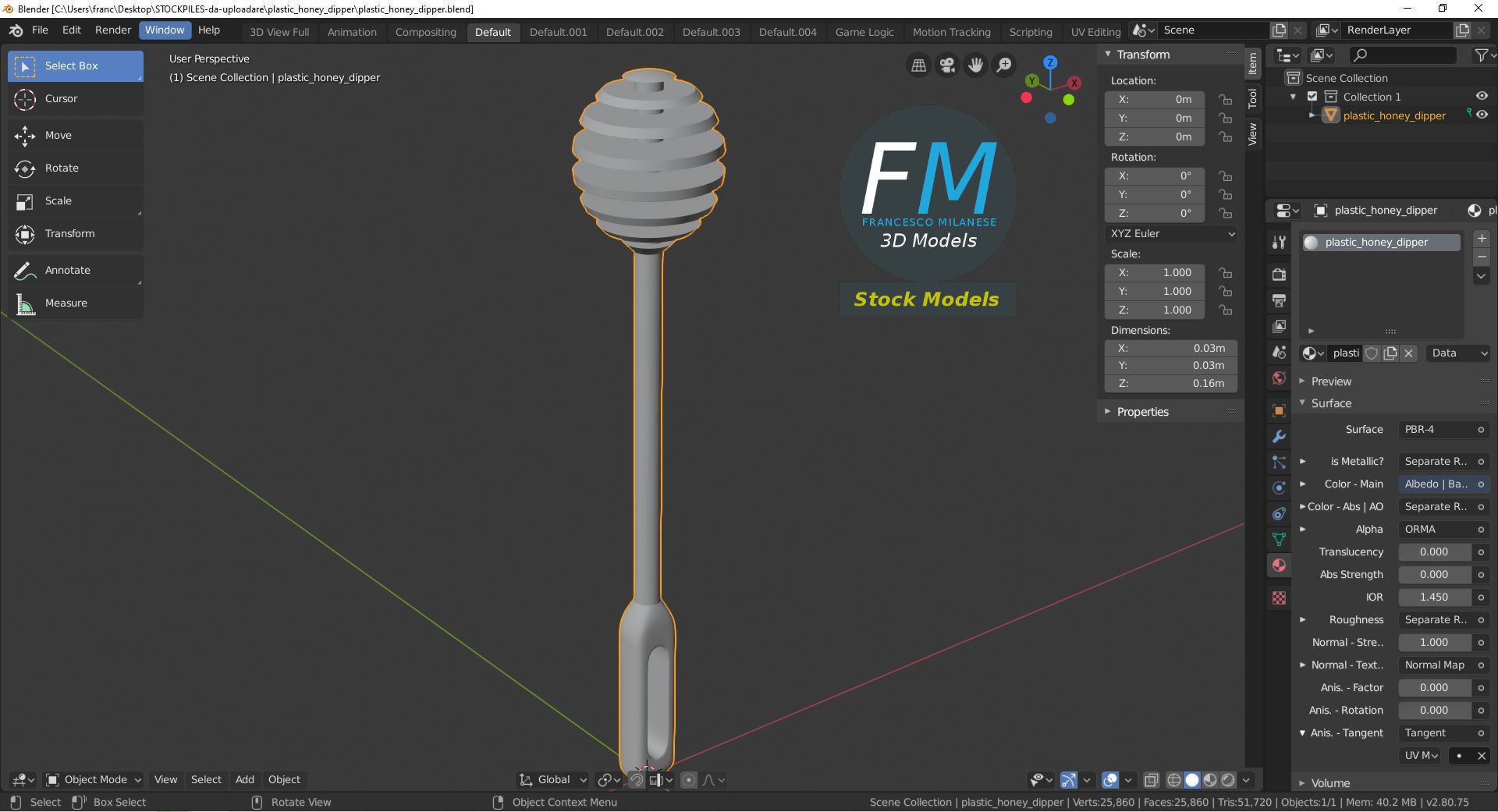 Plastic honey dipper 3D model_9