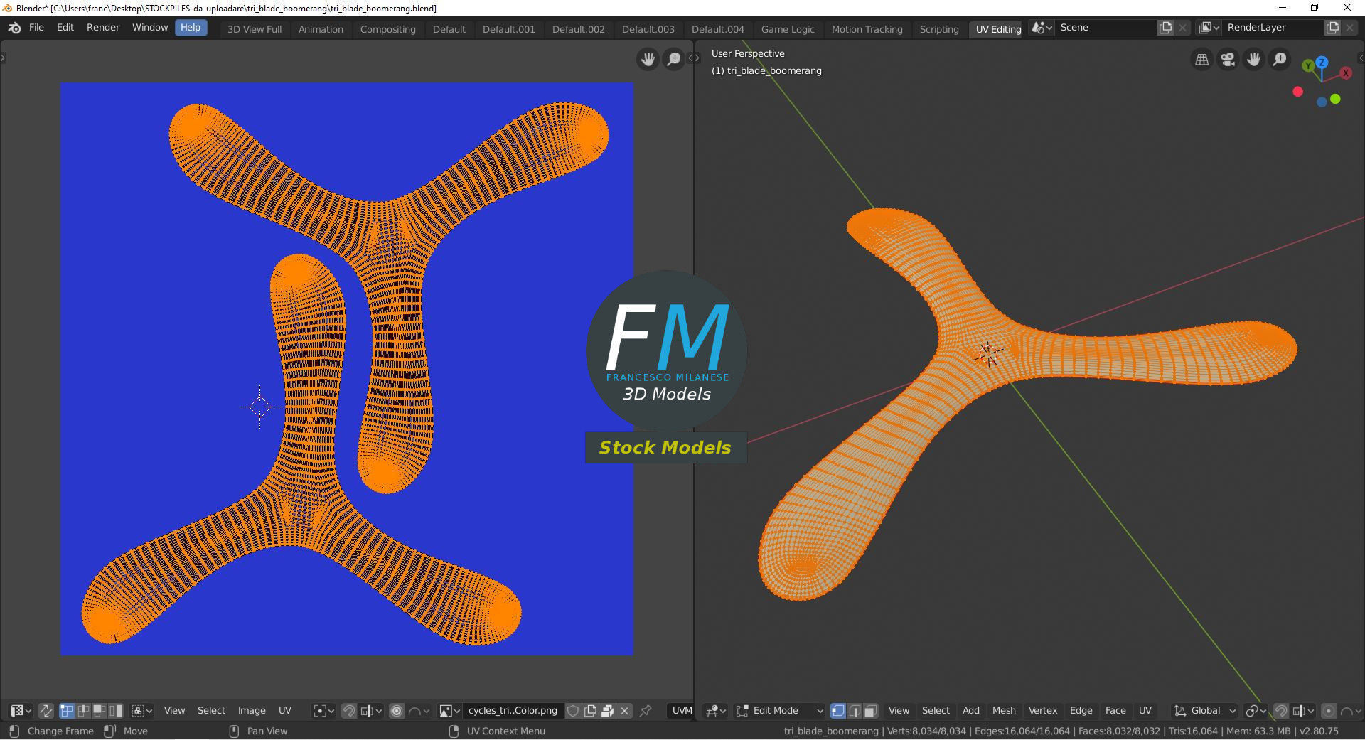 Tri-blades boomerang 3D model_10