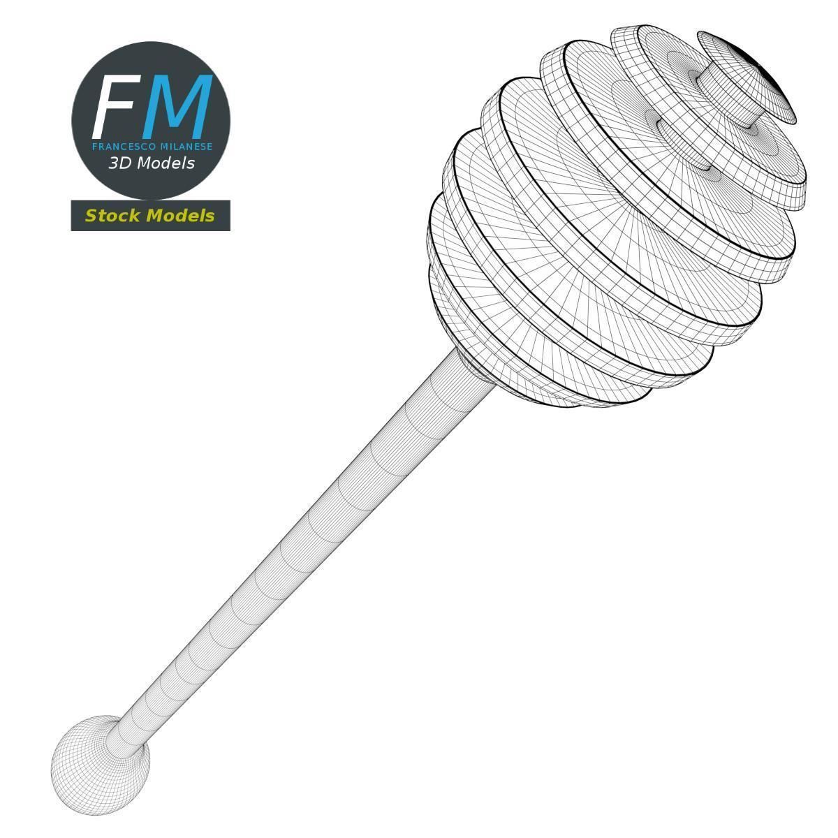 Wooden honey dipper 3D model_8
