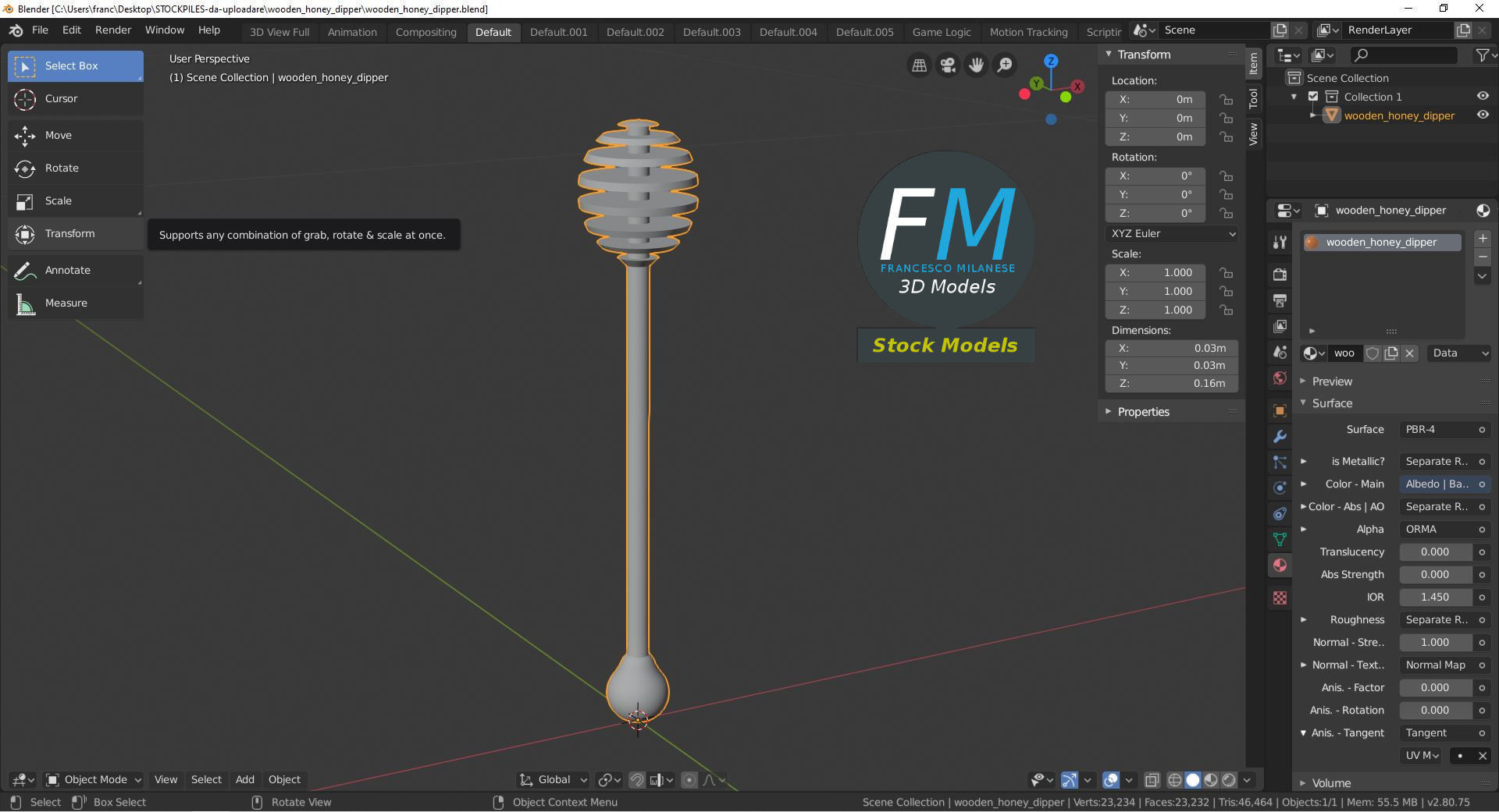 Wooden honey dipper 3D model_9