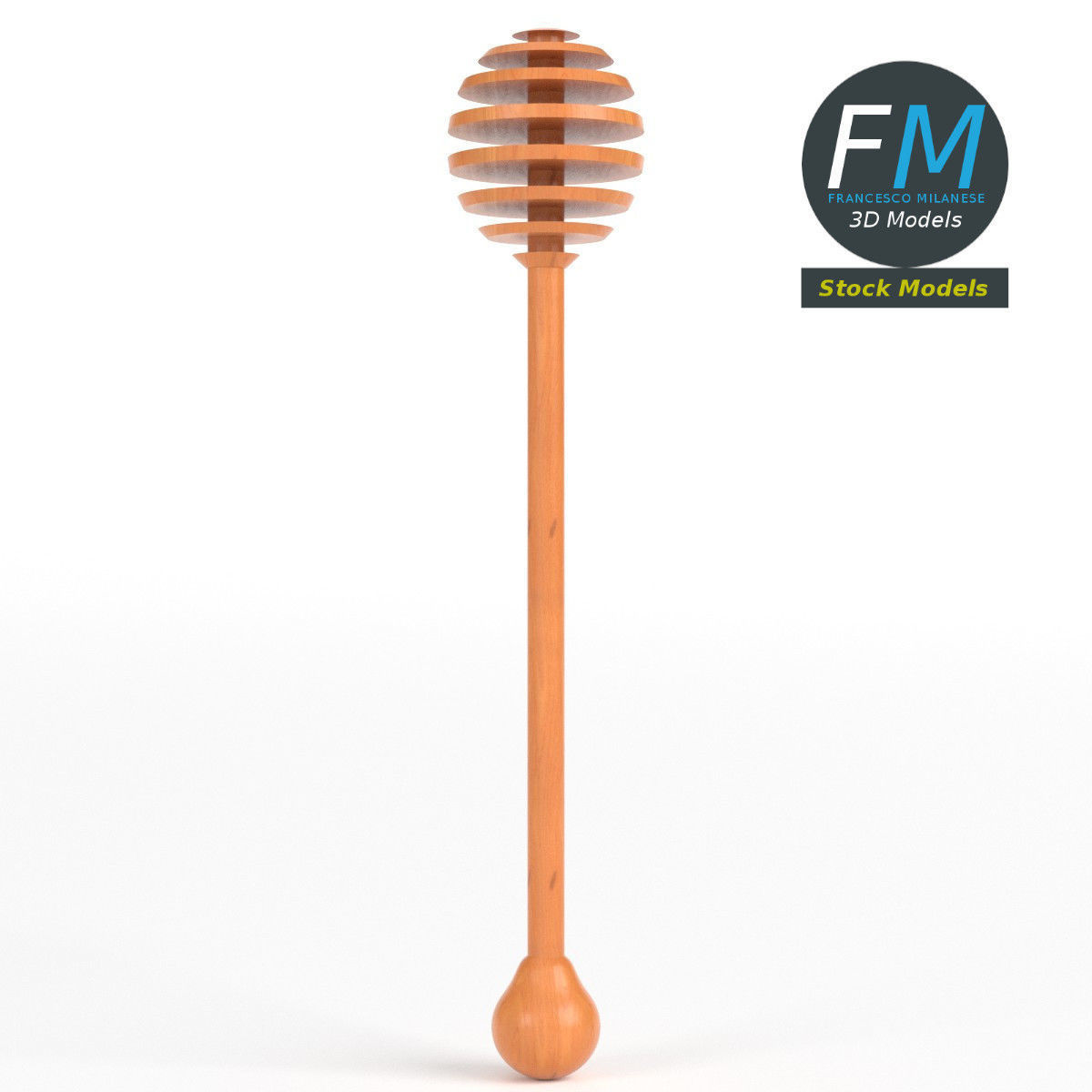 Wooden honey dipper 3D model_3