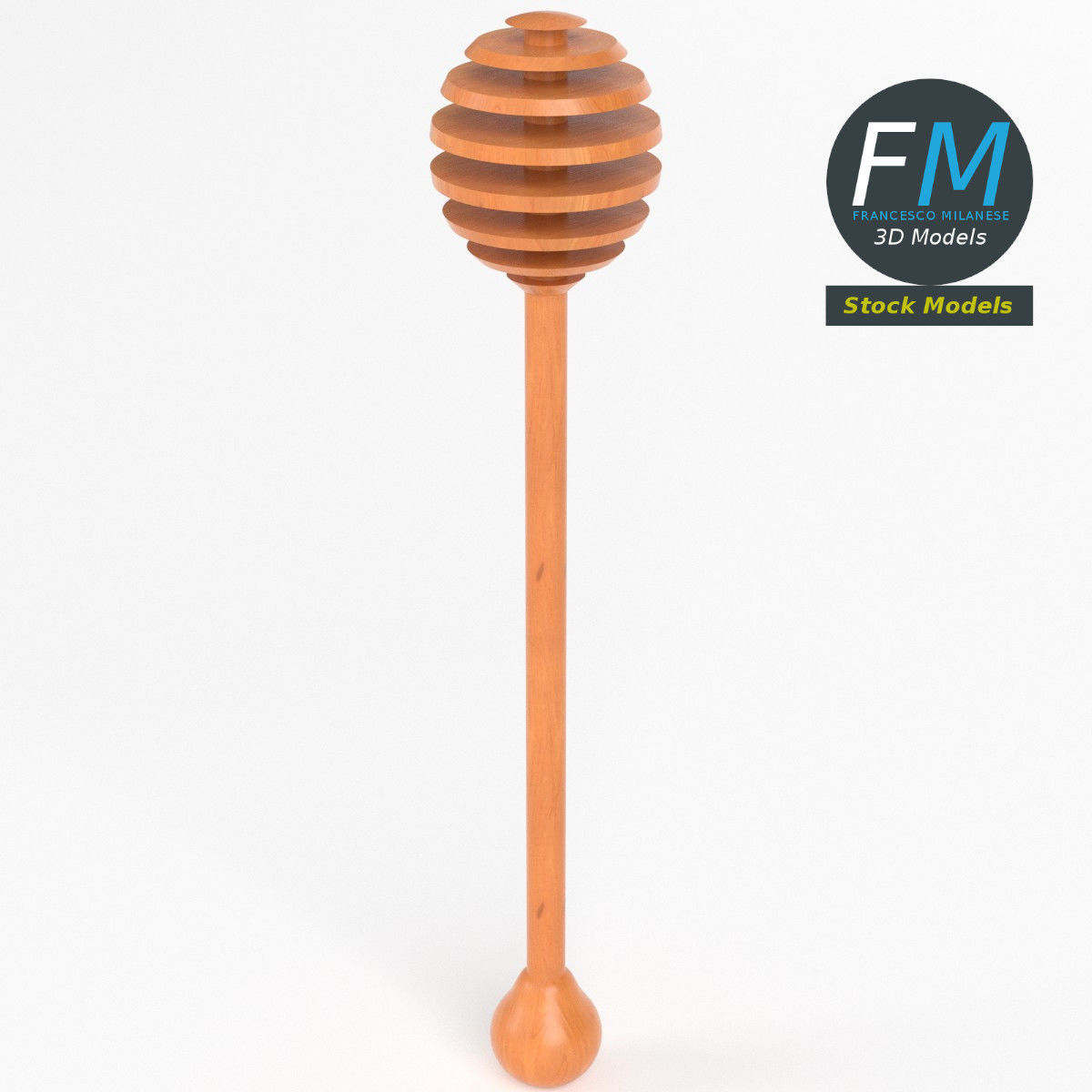 Wooden honey dipper 3D model_2