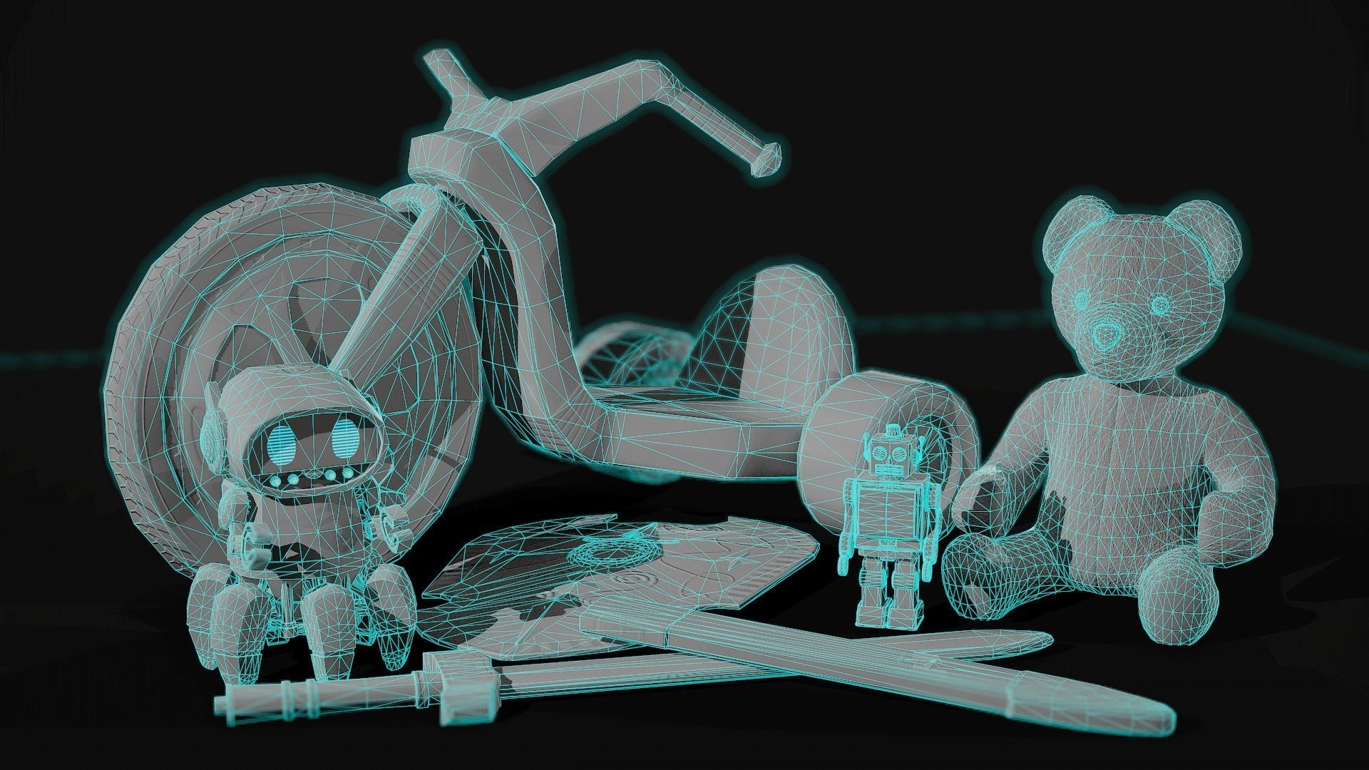 Game Ready Toy Collection bike with wheels Low-poly 3D model_3