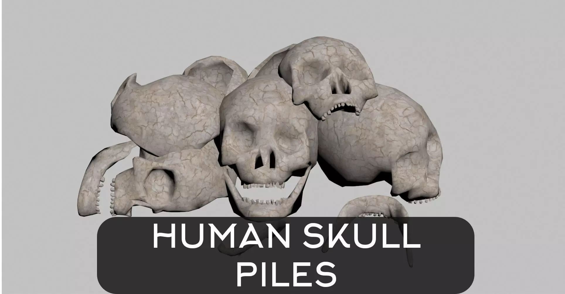 Cracked skulls and skull piles Low-poly 3D model