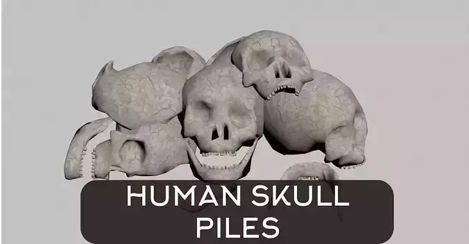 Cracked skulls and skull piles Low-poly 3D model