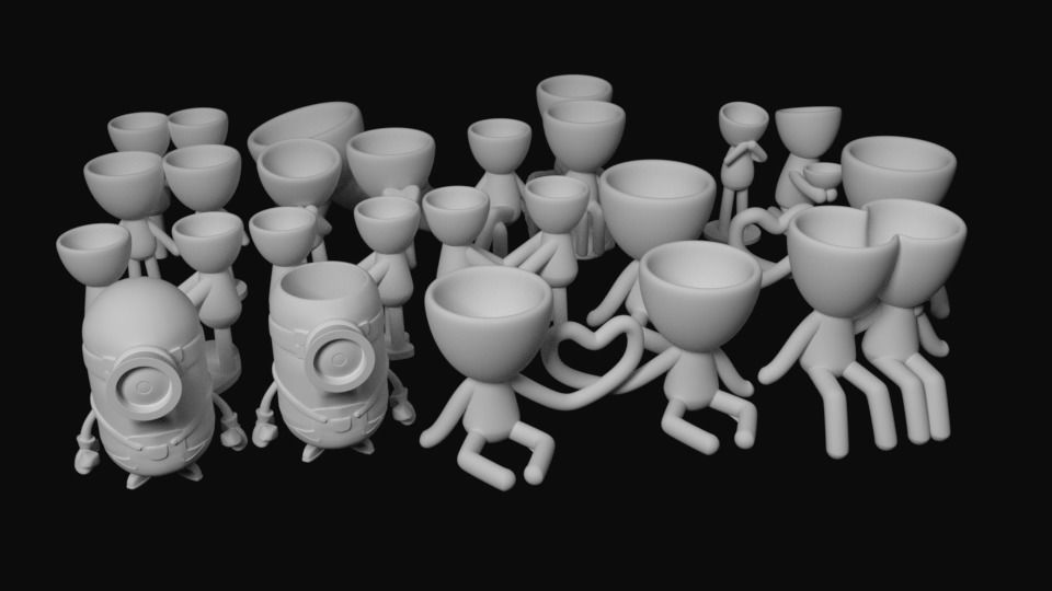 17 potted plants 1 Minion 6 emojis 3 wall dolls model stl pack 3D print model_1