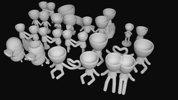 17 potted plants 1 Minion 6 emojis 3 wall dolls model stl pack 3D print model
