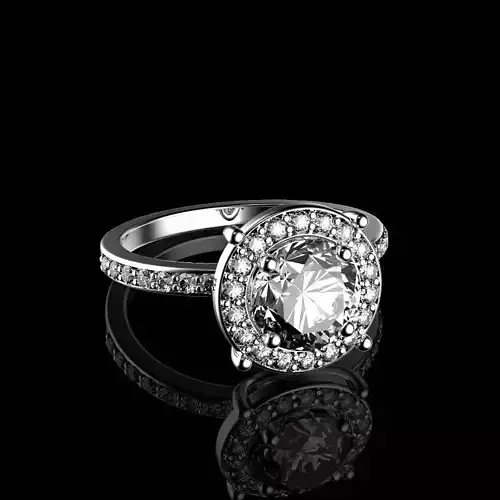 1ct Round Center Diamond Halo Ring 3D print model