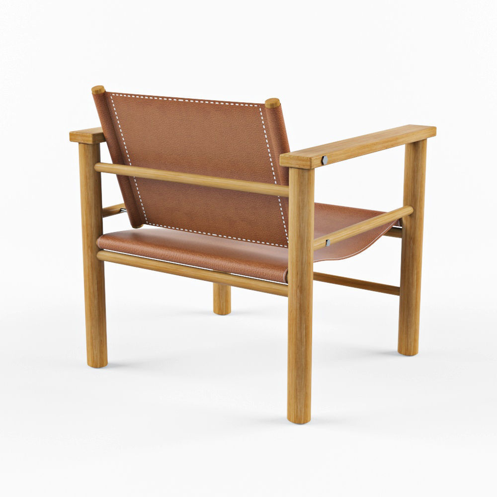 Armchair tan leather lounge chair Low-poly 3D model_1