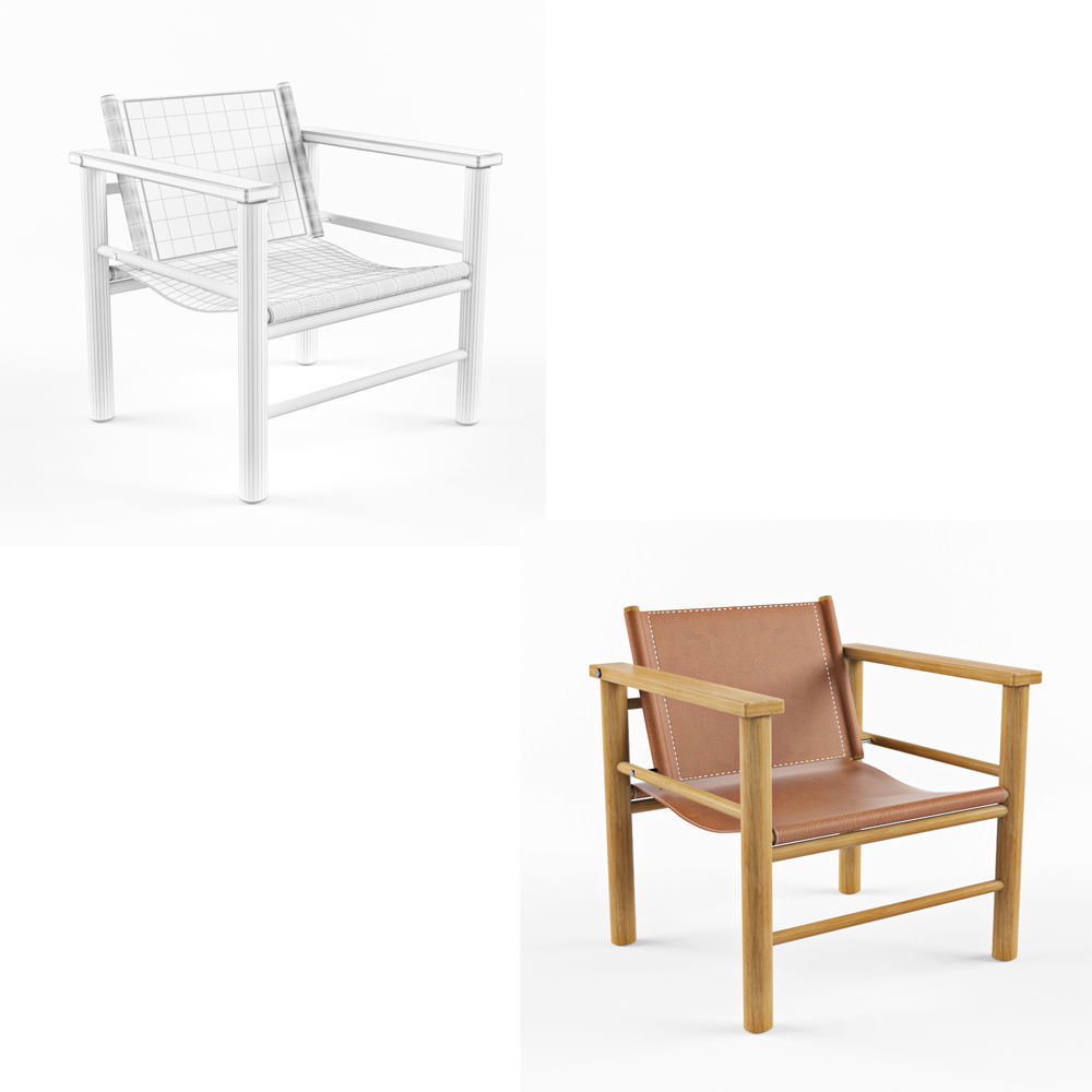 Armchair tan leather lounge chair Low-poly 3D model_4