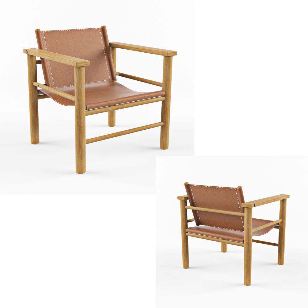 Armchair tan leather lounge chair Low-poly 3D model_3
