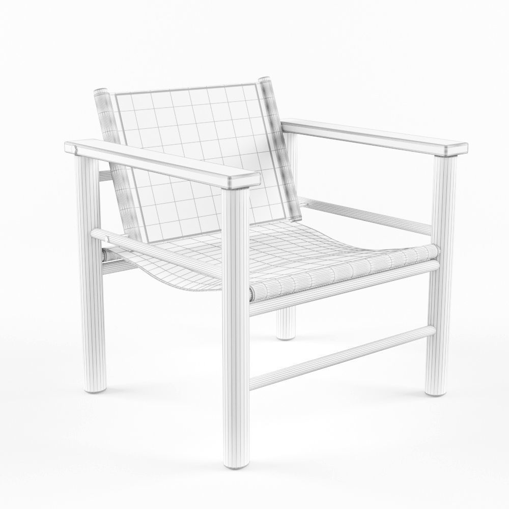 Armchair tan leather lounge chair Low-poly 3D model_2