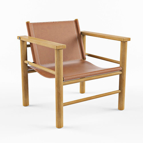 Armchair tan leather lounge chair Low-poly 3D model