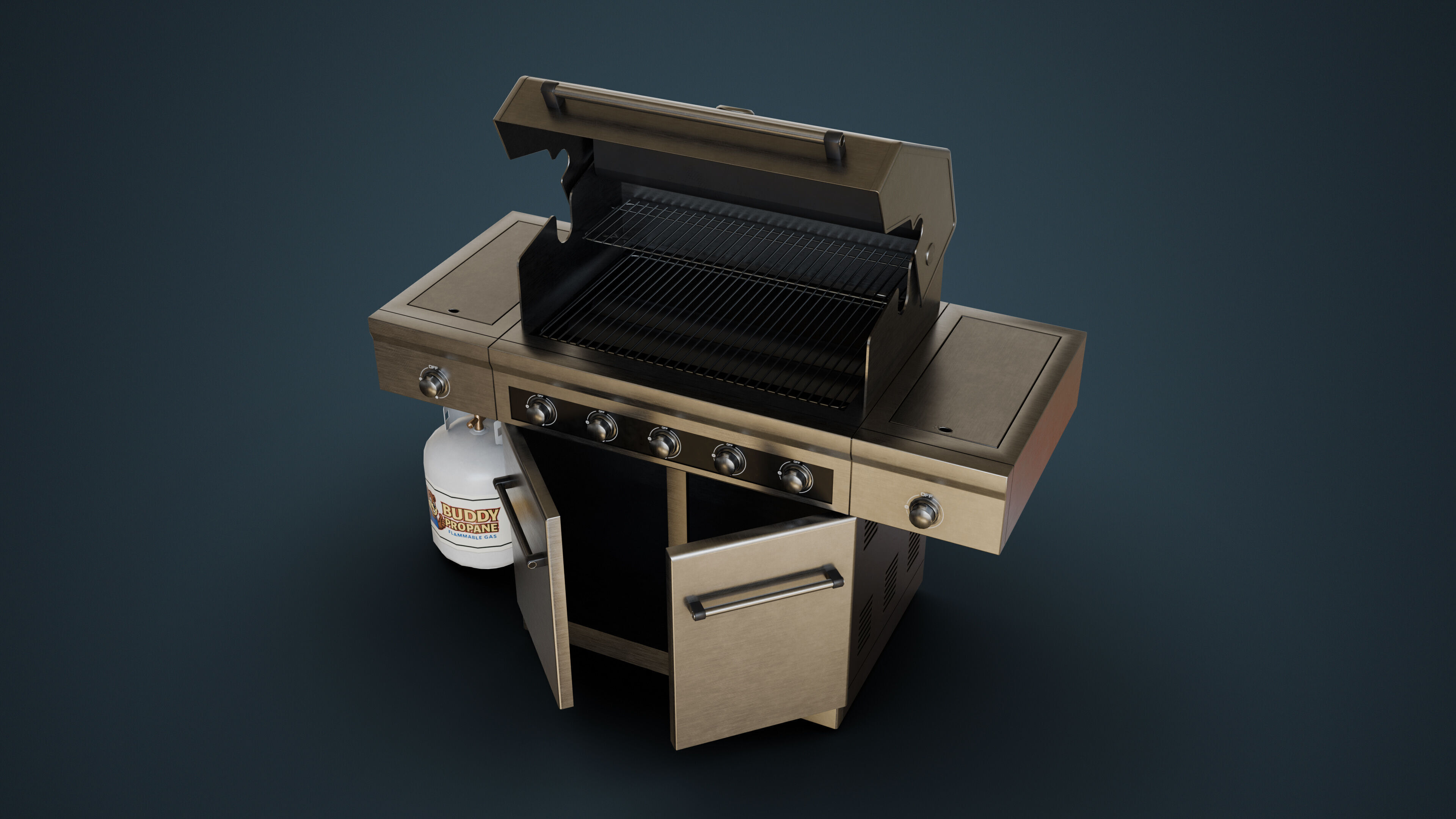 Propane Grill with Tank Low-poly 3D model_3