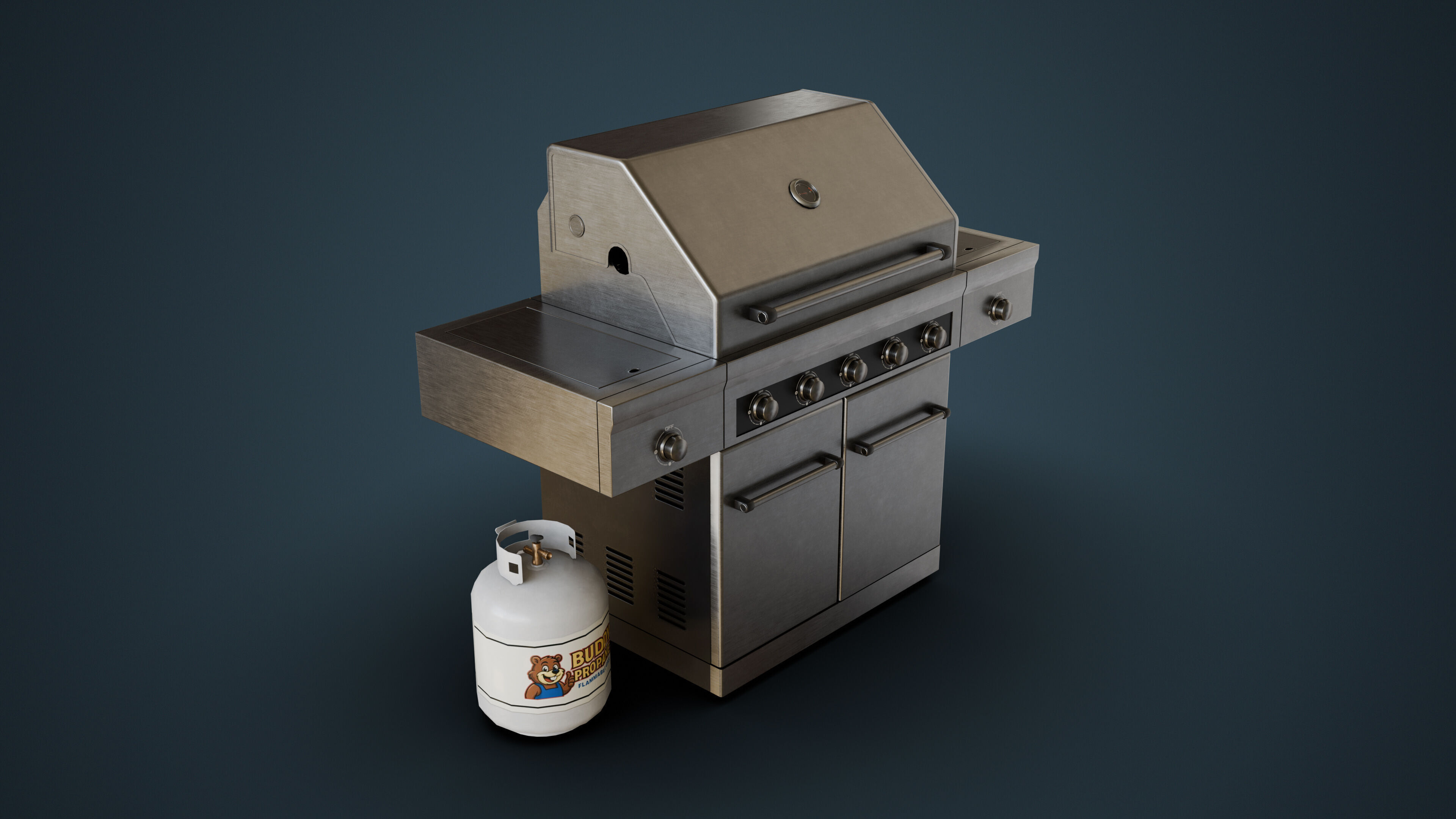 Propane Grill with Tank Low-poly 3D model_0