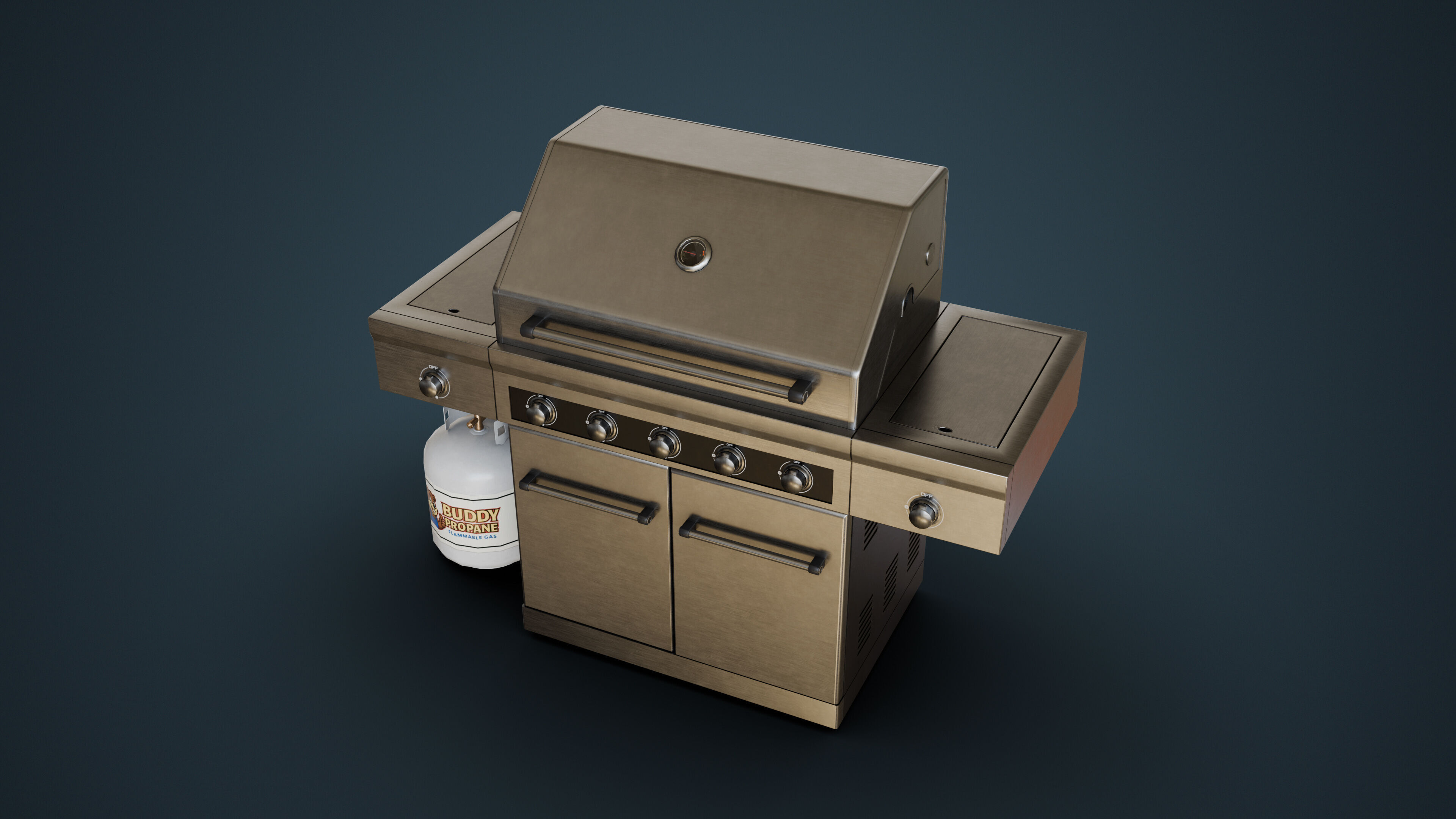 Propane Grill with Tank Low-poly 3D model_2
