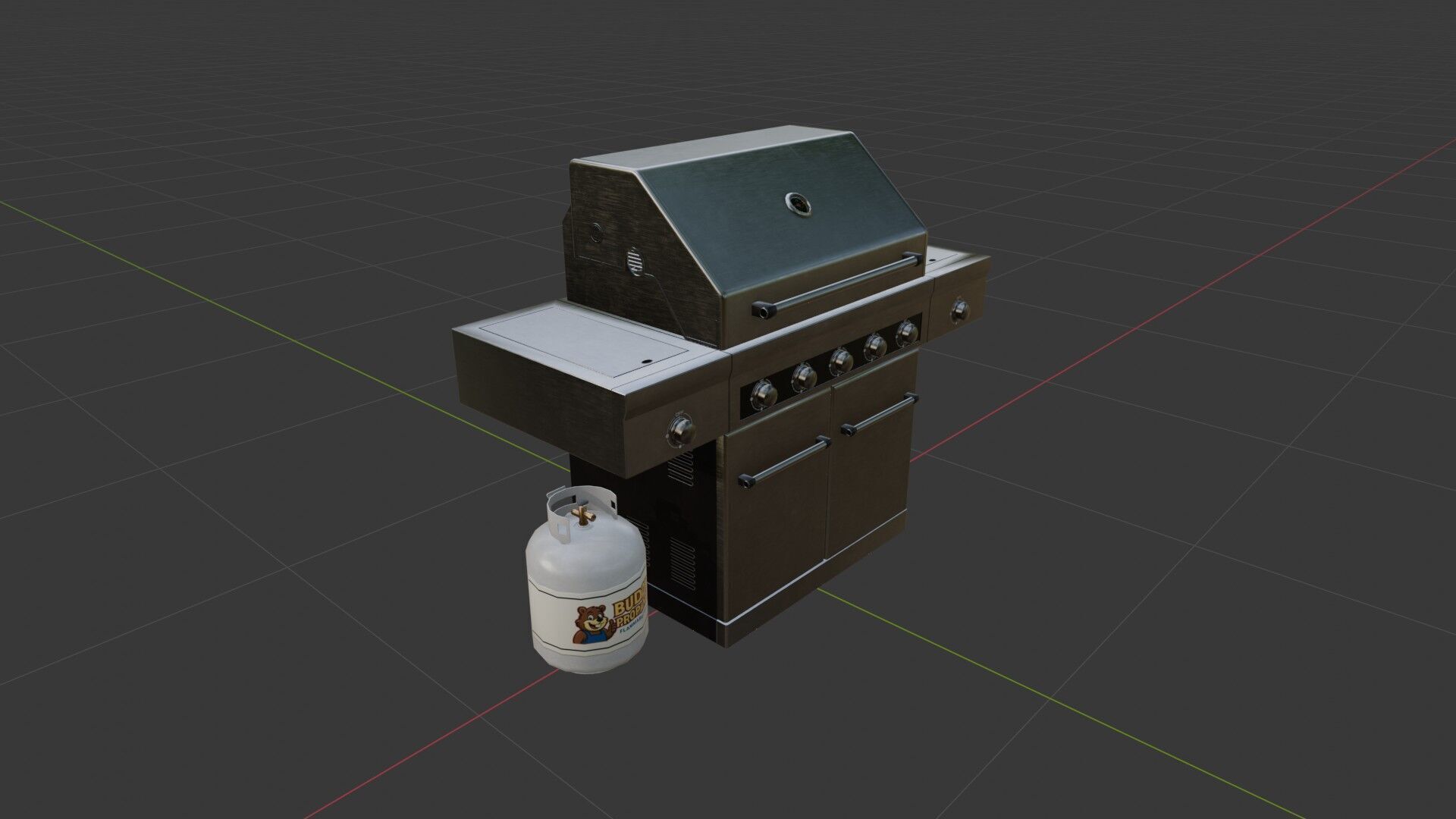 Propane Grill with Tank Low-poly 3D model_8
