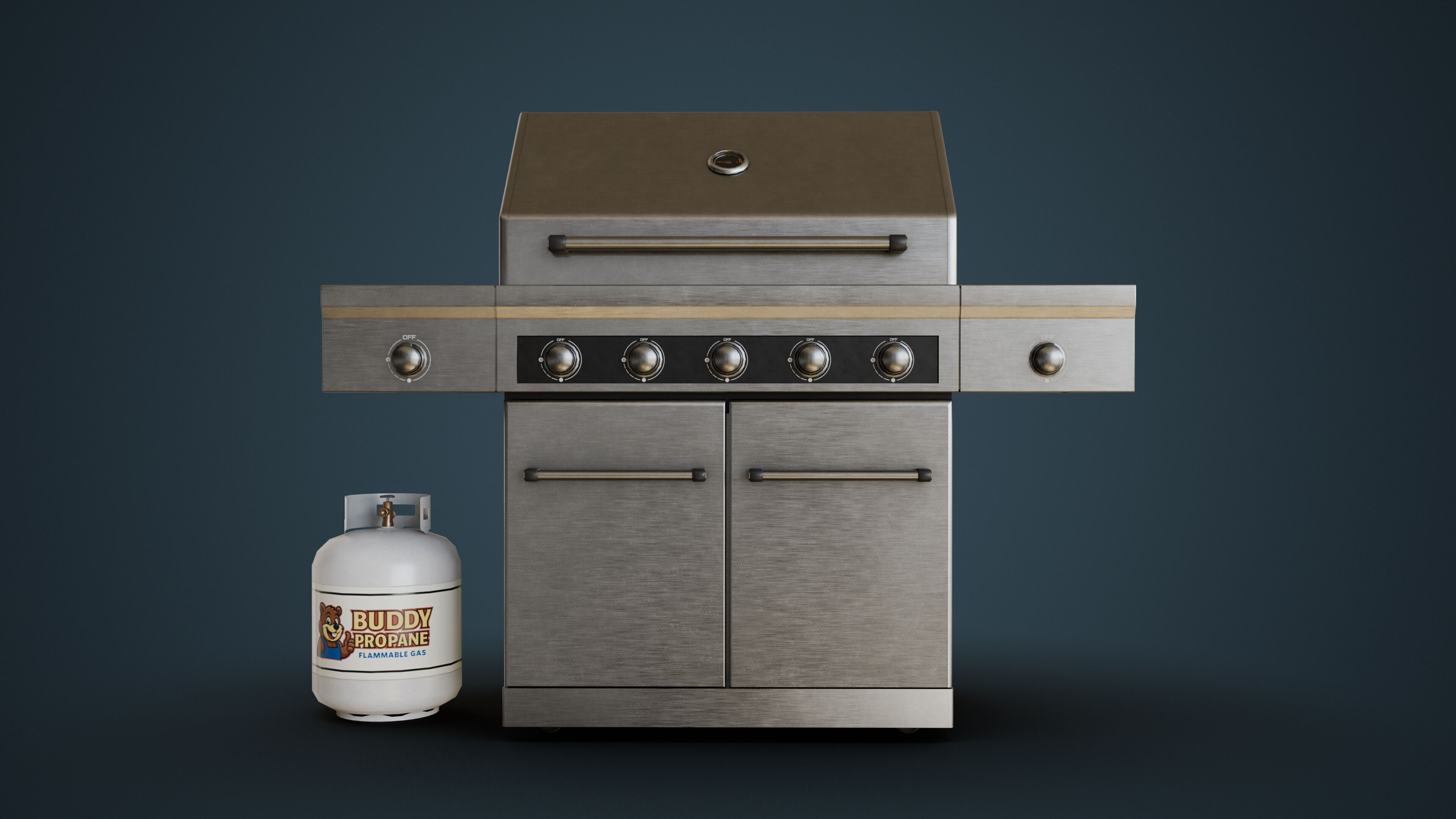 Propane Grill with Tank Low-poly 3D model_5
