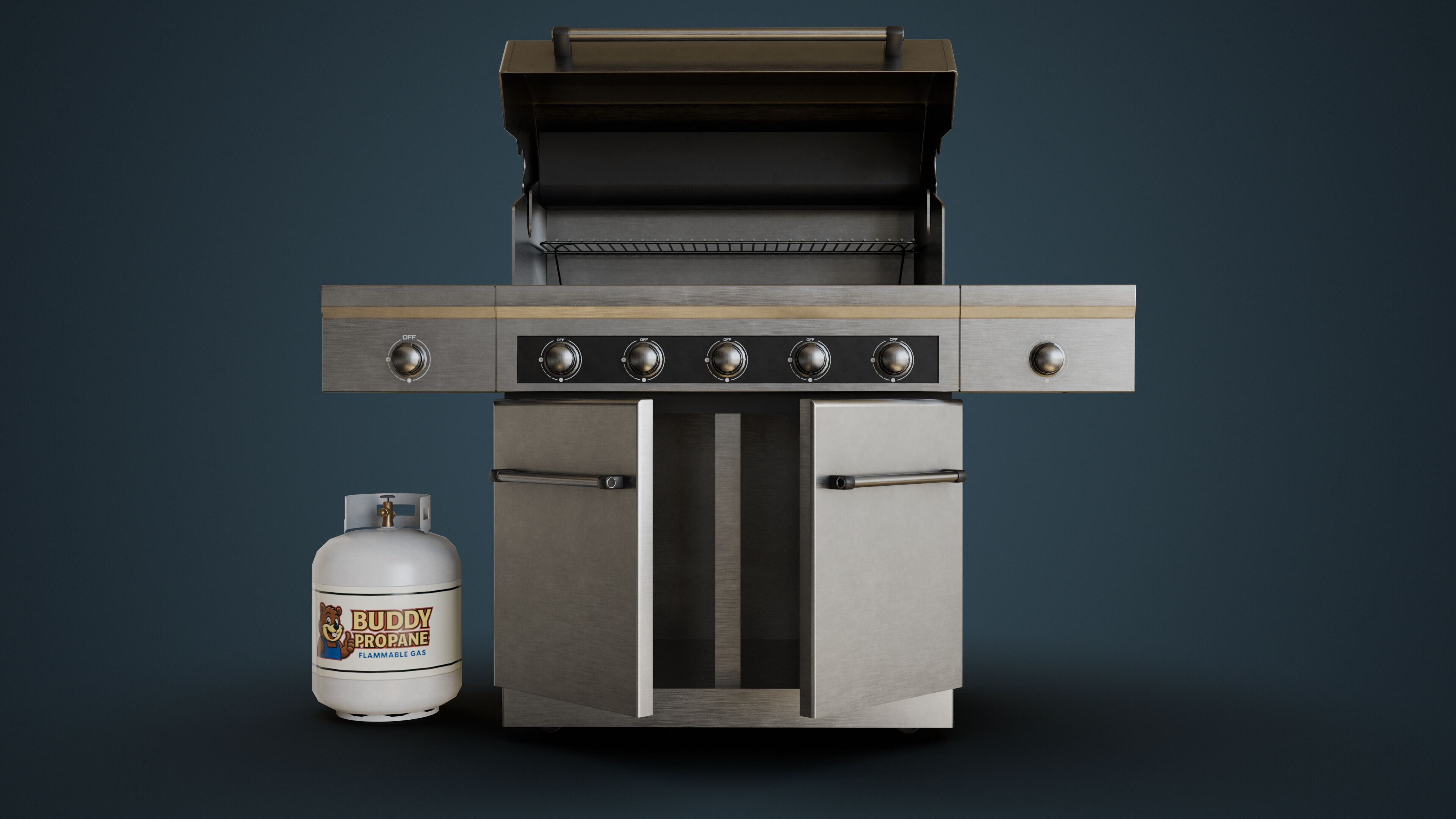 Propane Grill with Tank Low-poly 3D model_6