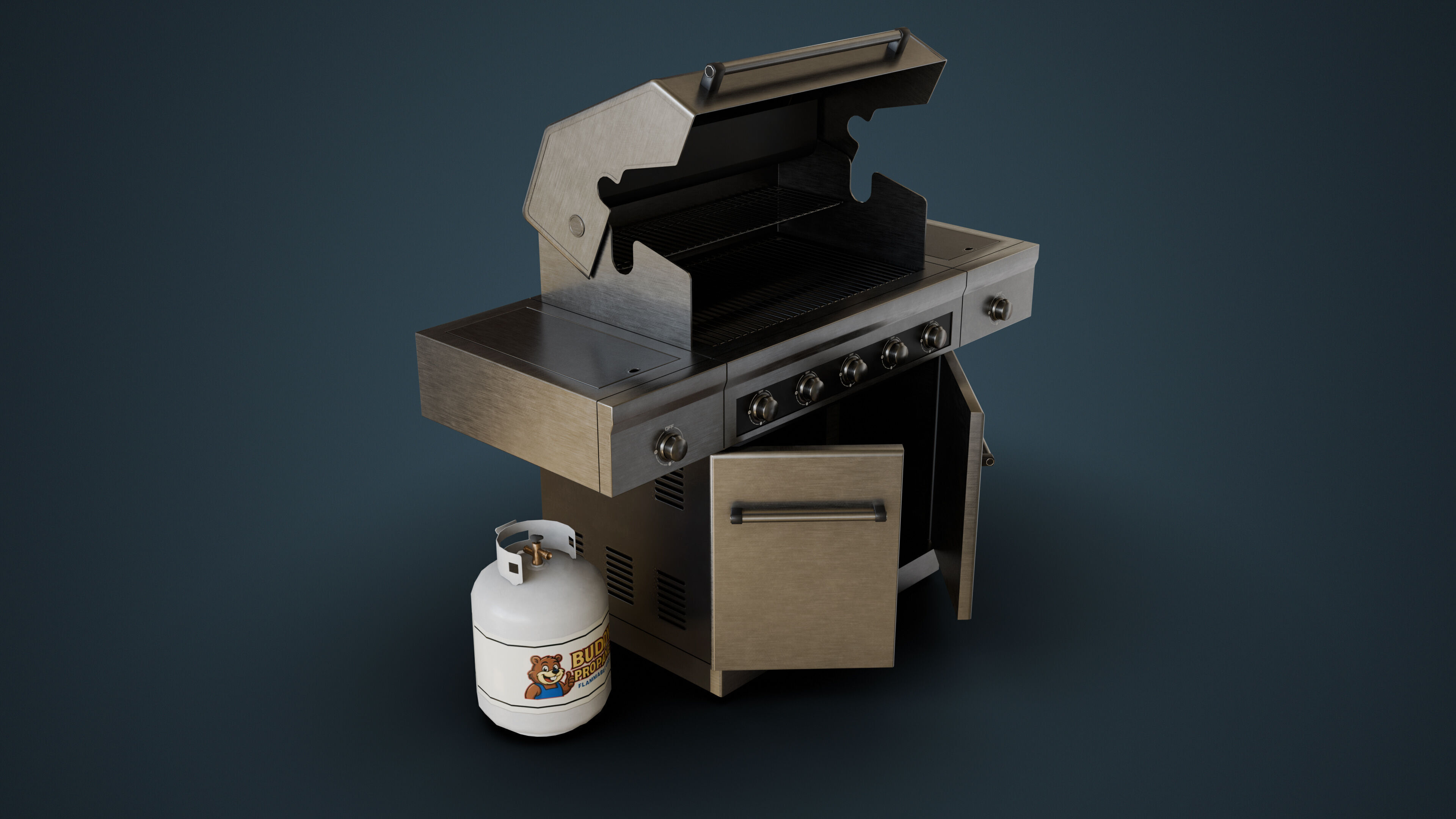 Propane Grill with Tank Low-poly 3D model_1