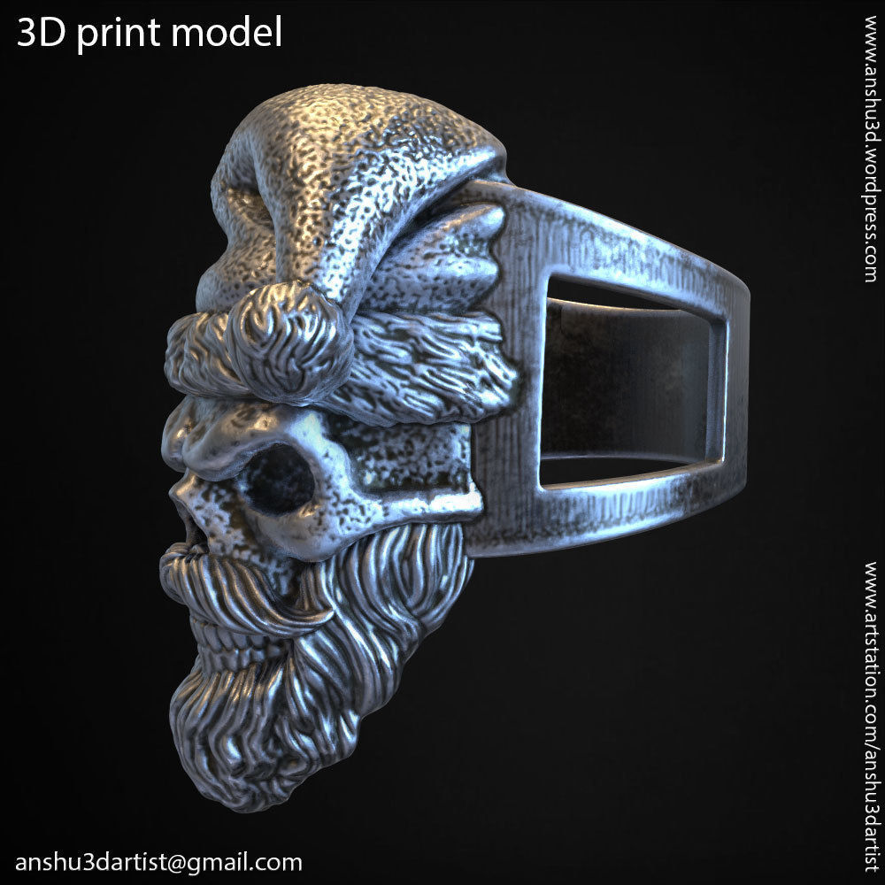 skull ring jewelry Santa claus  vol1 3D print model_4