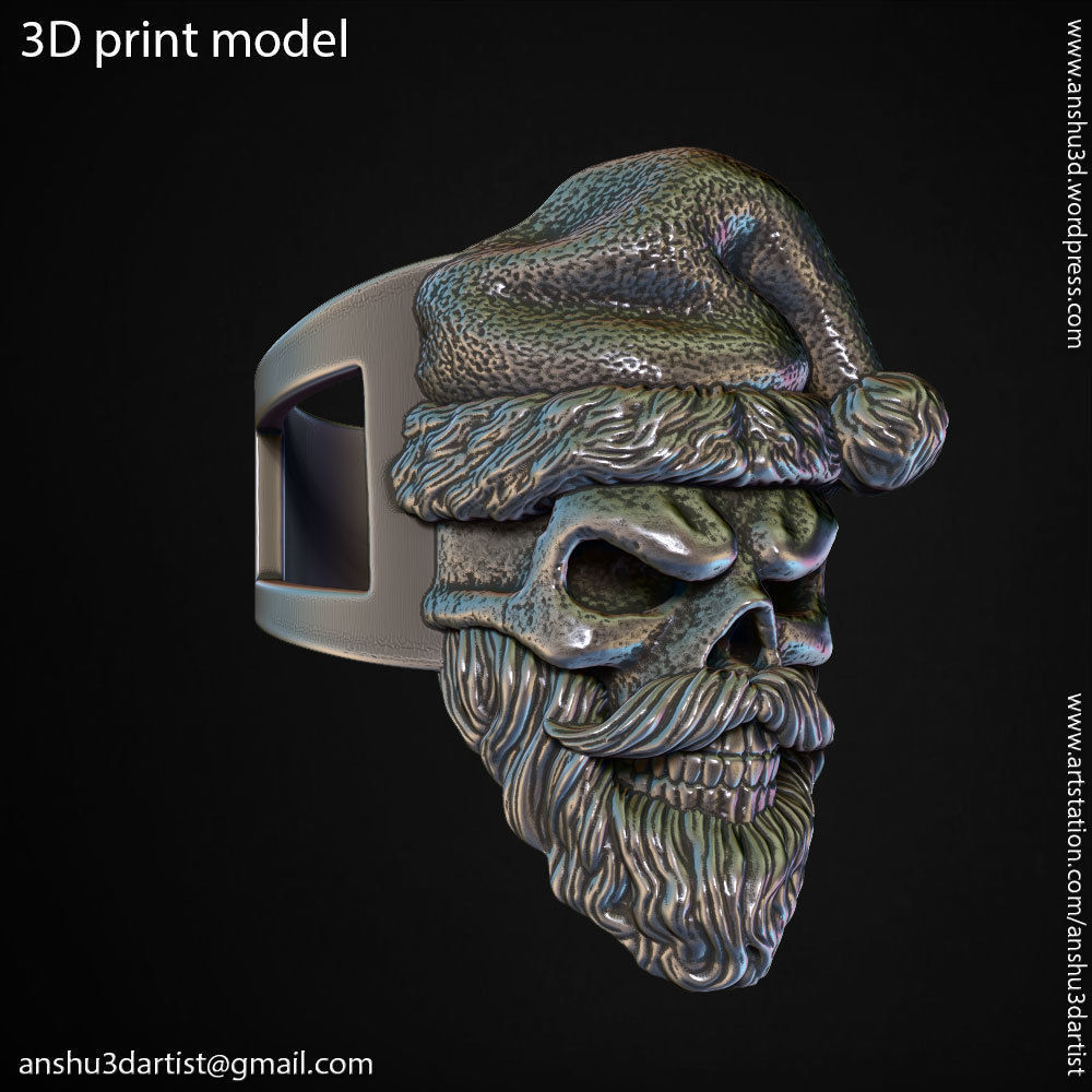 skull ring jewelry Santa claus  vol1 3D print model_15