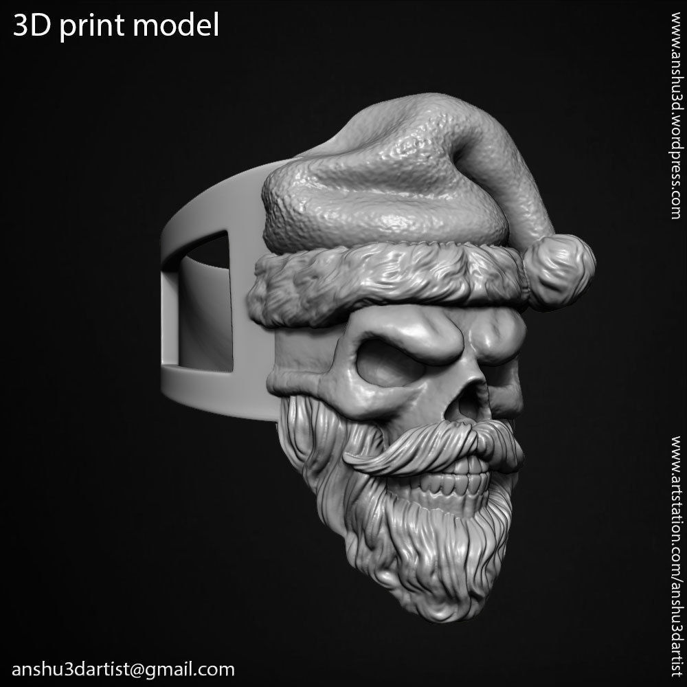 skull ring jewelry Santa claus  vol1 3D print model_16