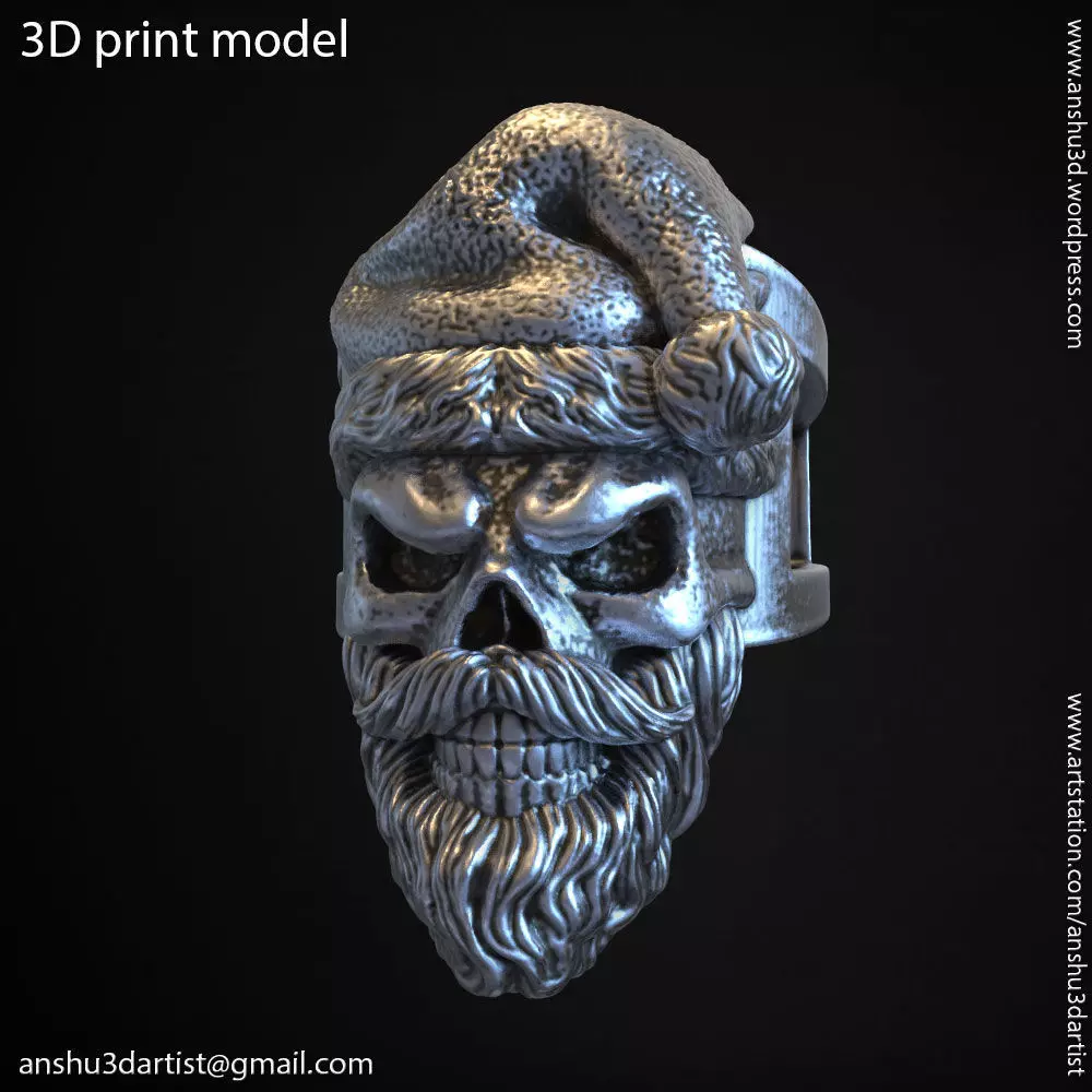skull ring jewelry Santa claus  vol1 3D print model_0