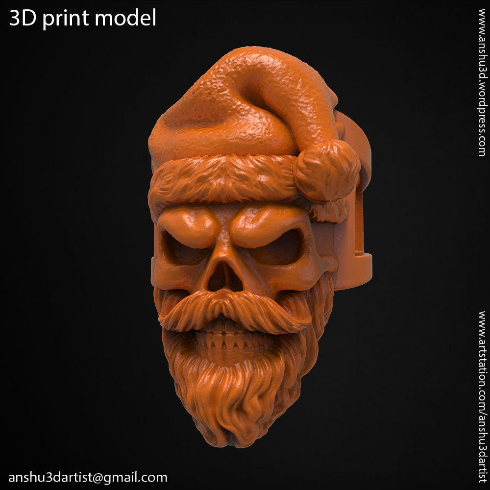 skull ring jewelry Santa claus  vol1 3D print model_3