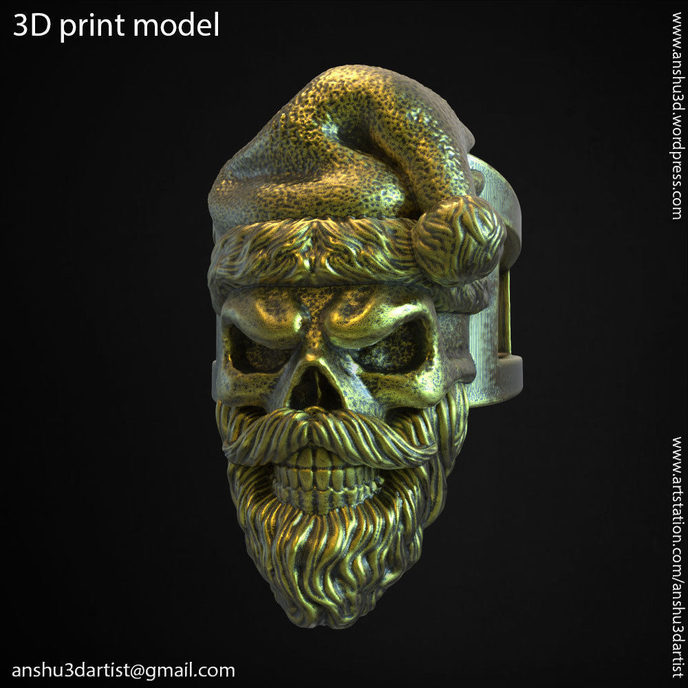 skull ring jewelry Santa claus  vol1 3D print model_2