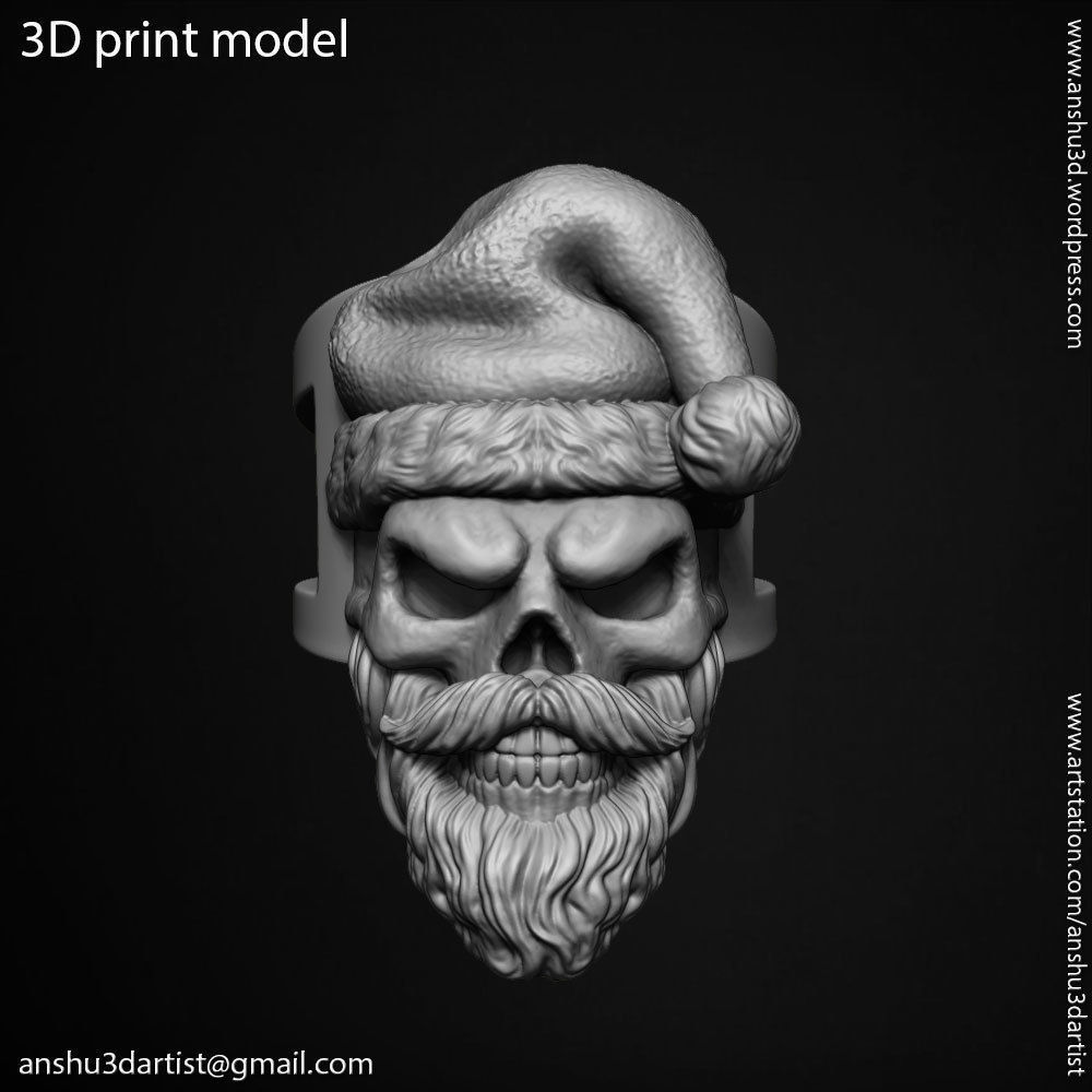 skull ring jewelry Santa claus  vol1 3D print model_8