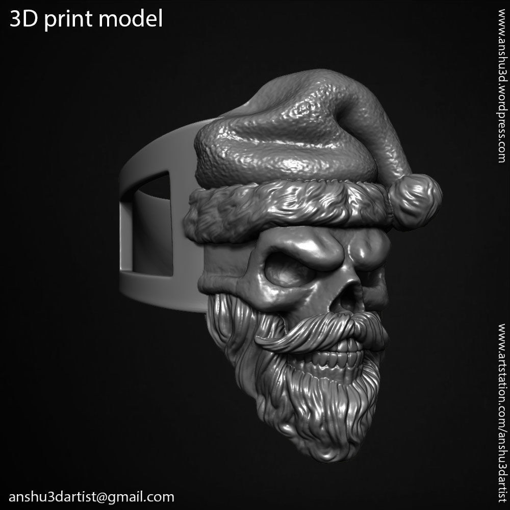 skull ring jewelry Santa claus  vol1 3D print model_14