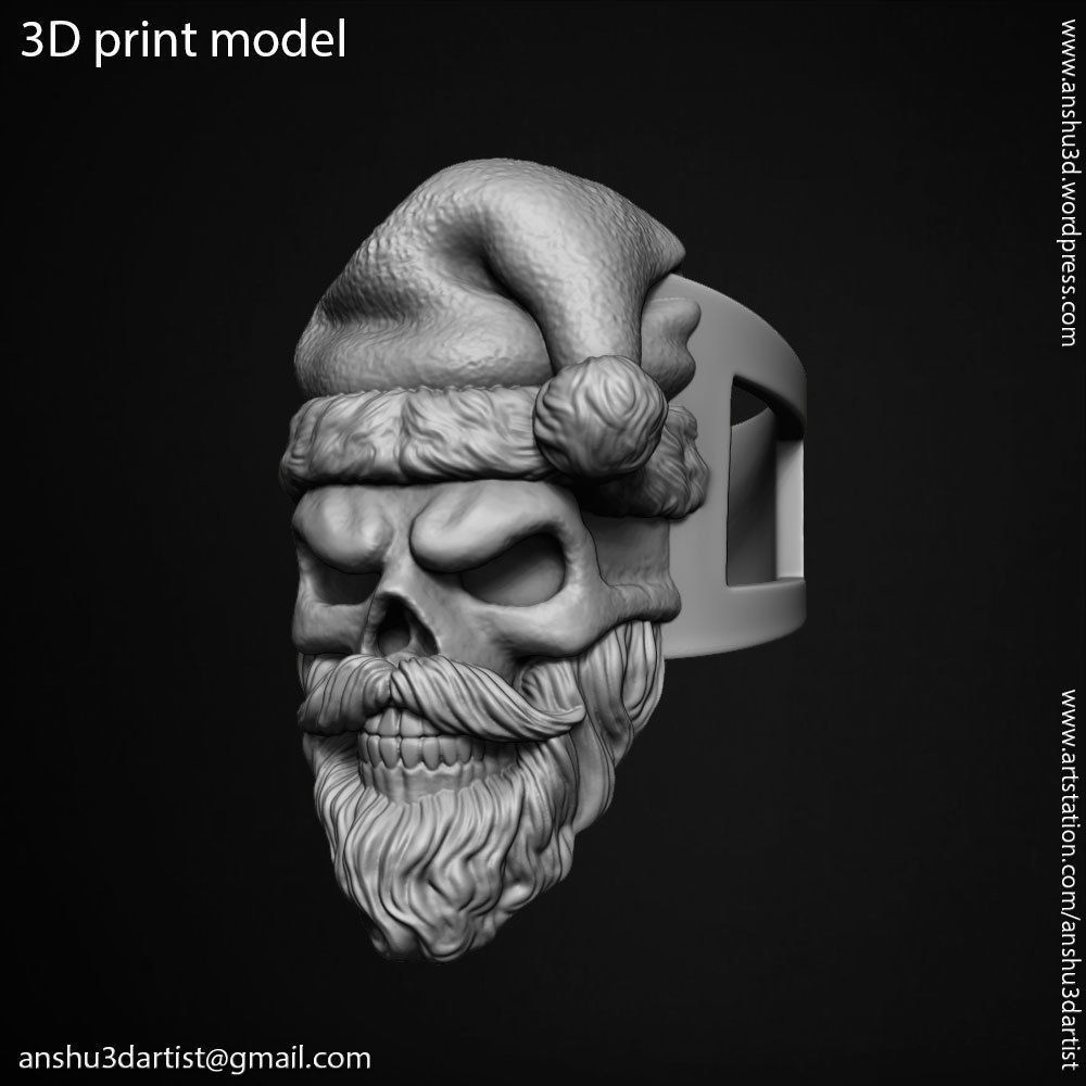 skull ring jewelry Santa claus  vol1 3D print model_9