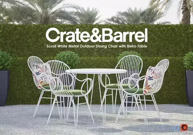 SCROLL White Metal Outdoor Dining Chair with Bistro Table
