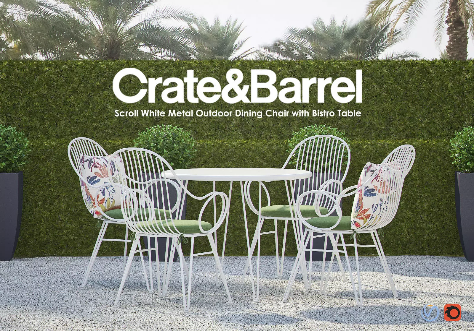 SCROLL White Metal Outdoor Dining Chair with Bistro Table 3D model