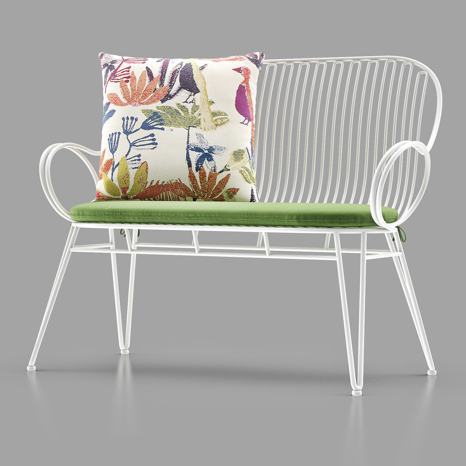 SCROLL White Metal Outdoor Bench 3D model_1