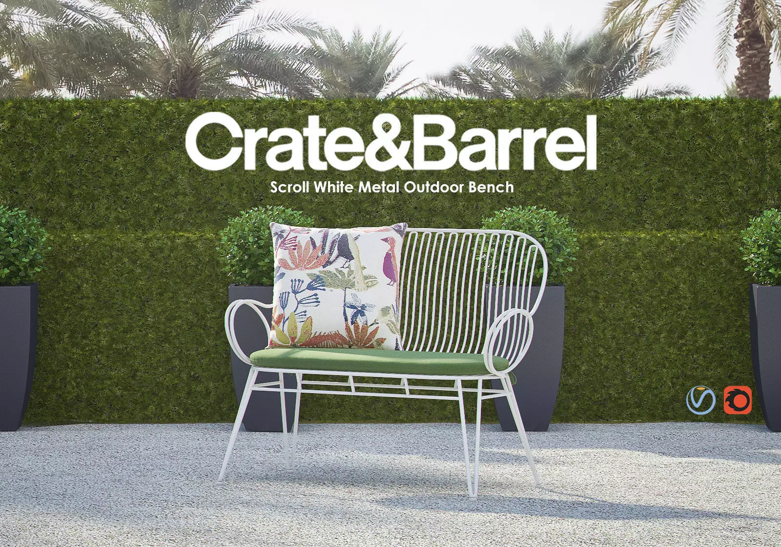 SCROLL White Metal Outdoor Bench 3D model_0