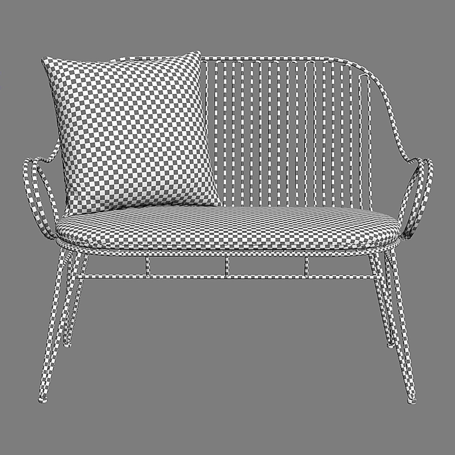 SCROLL White Metal Outdoor Bench 3D model_7
