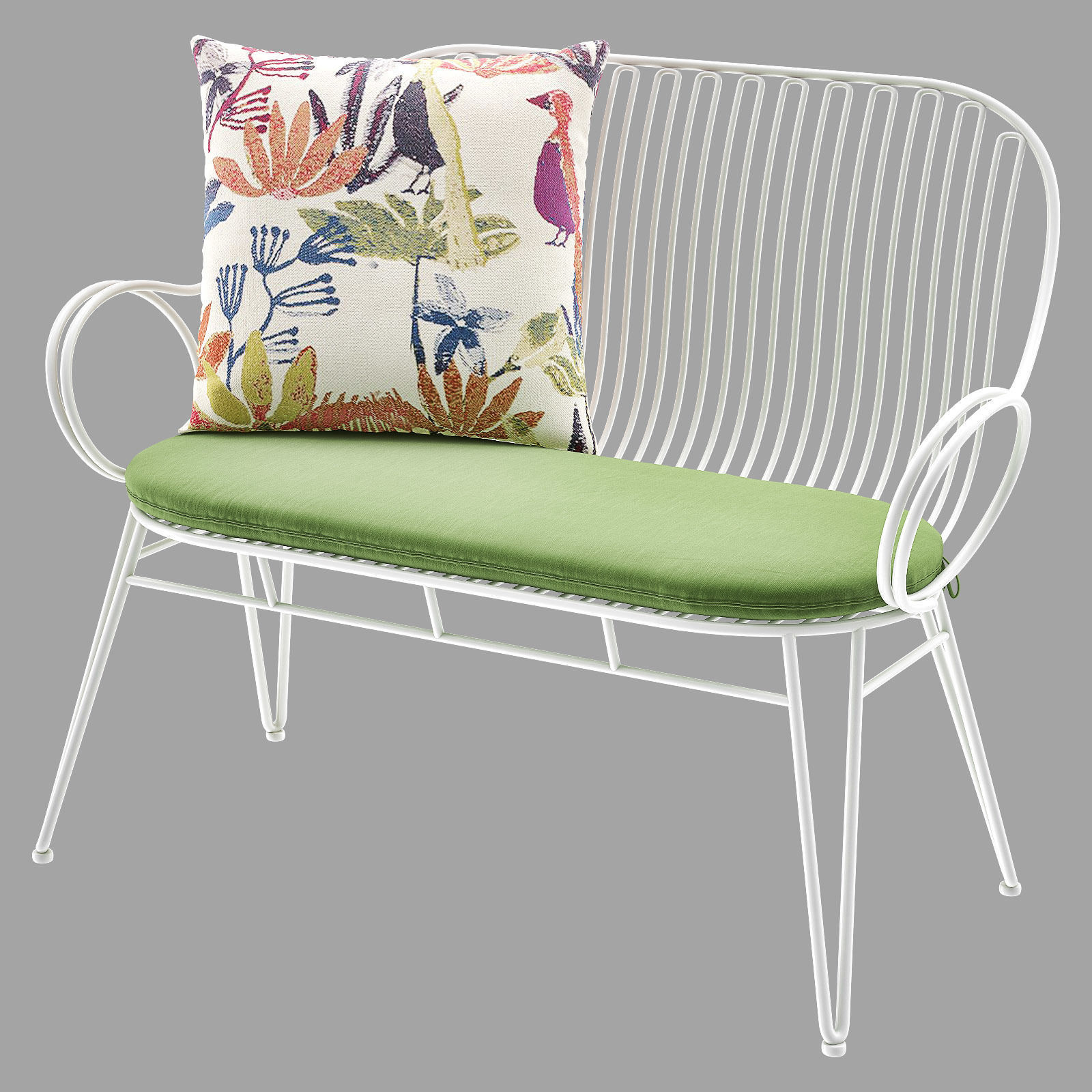 SCROLL White Metal Outdoor Bench 3D model_2