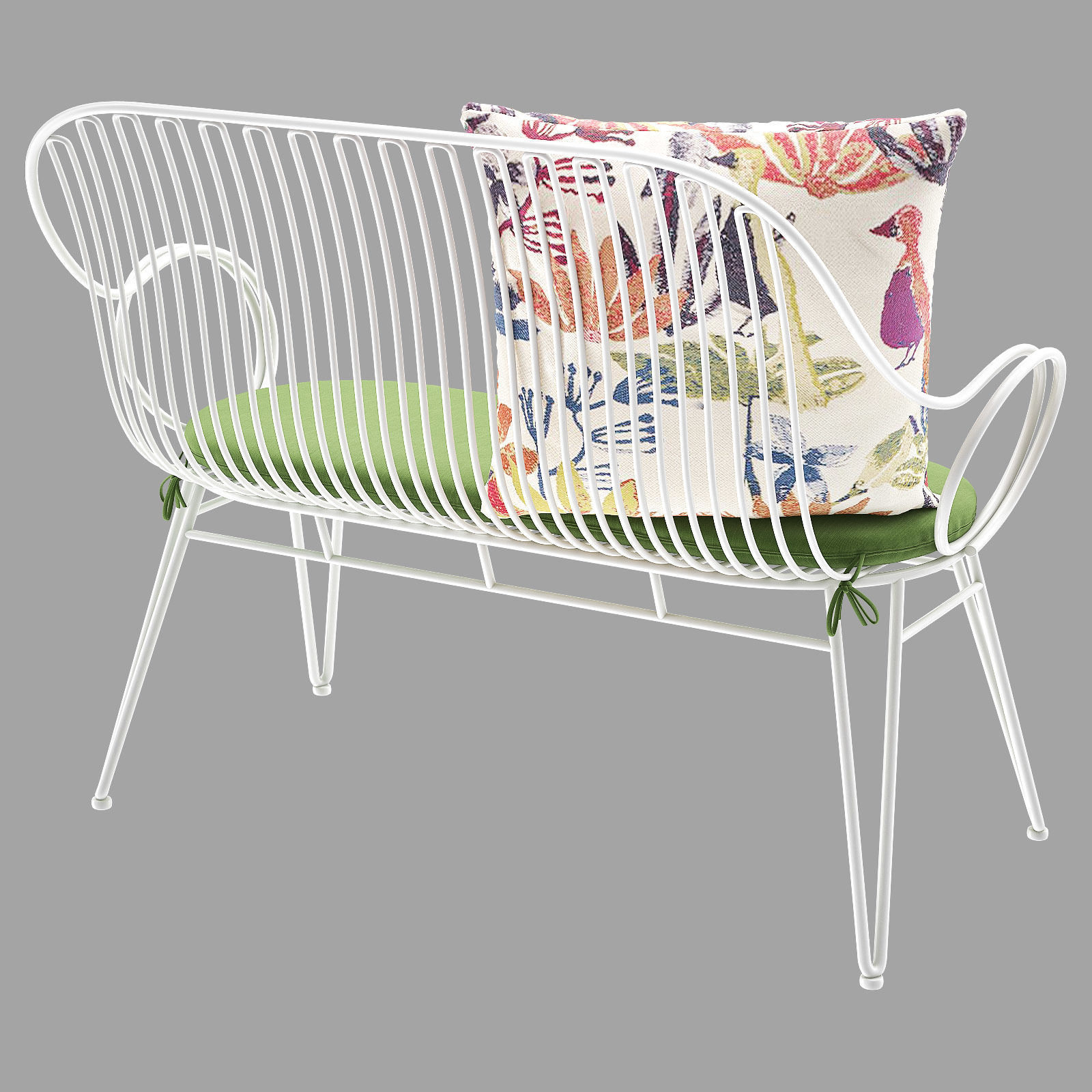 SCROLL White Metal Outdoor Bench 3D model_3