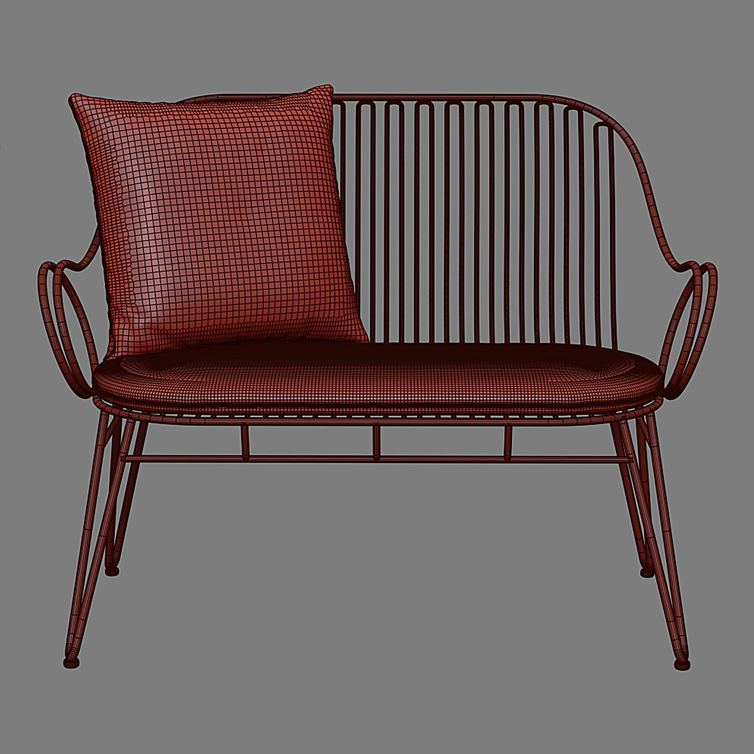 SCROLL White Metal Outdoor Bench 3D model_6