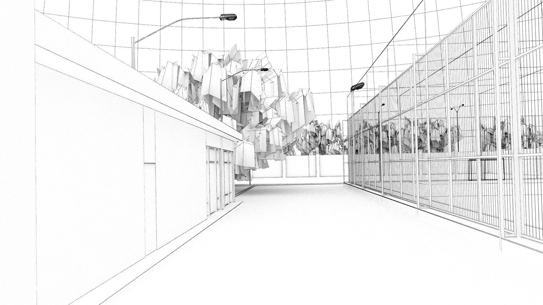 Stadium soccer field with grass and trees 3D model_5