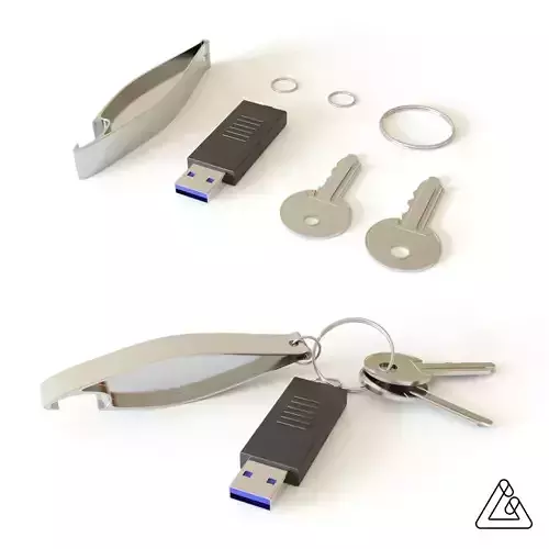 Realistic key set with USB and bottle opener 3D model