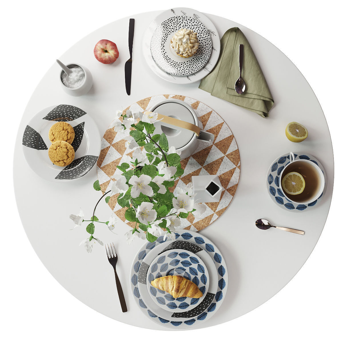 Scandinavian tableware set 3D model_1