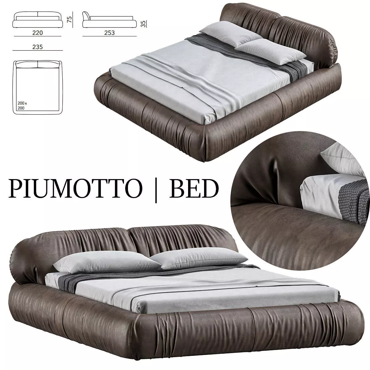 PIUMOTTO bed made out of leather 3D model_0