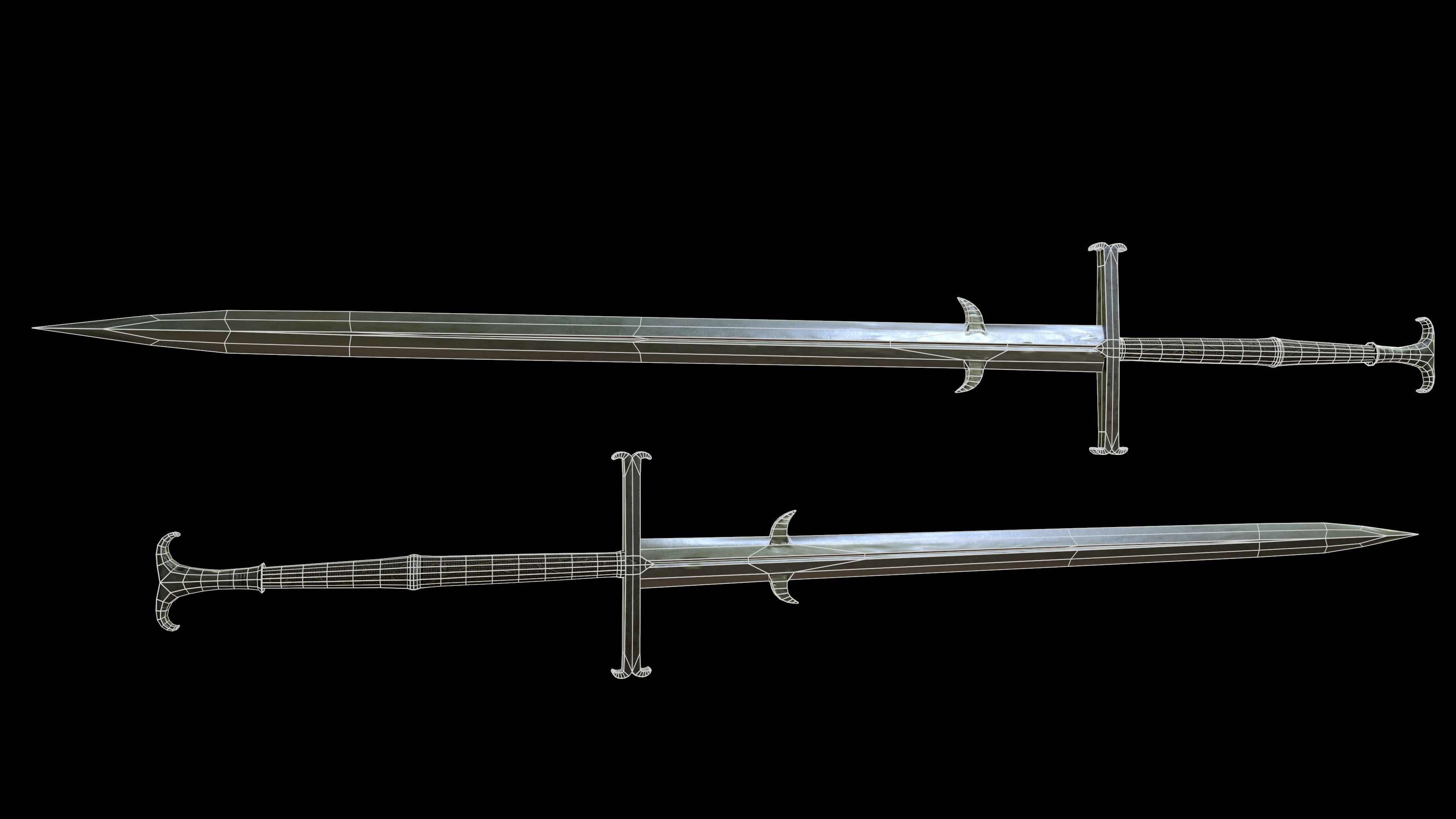Fantasy Longsword Low-poly 3D model_5