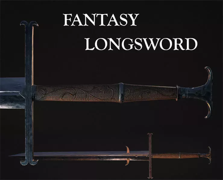 Fantasy Longsword Low-poly 3D model_0