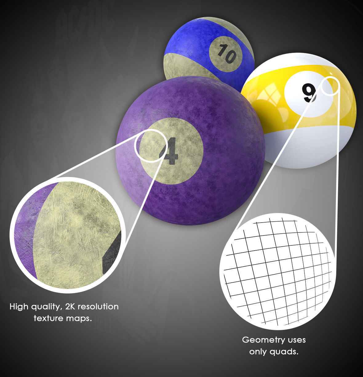 Billiard balls Low-poly 3D model_3